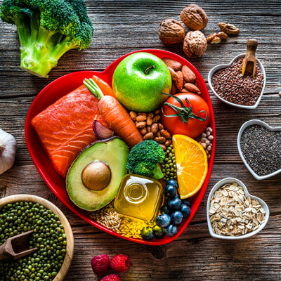 Bowl of heart-healthy foods